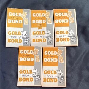 5 Vtg Gold Bond Stamp Books 3 W/Assorted Size Stamps 2 Empty MCM Ephemera